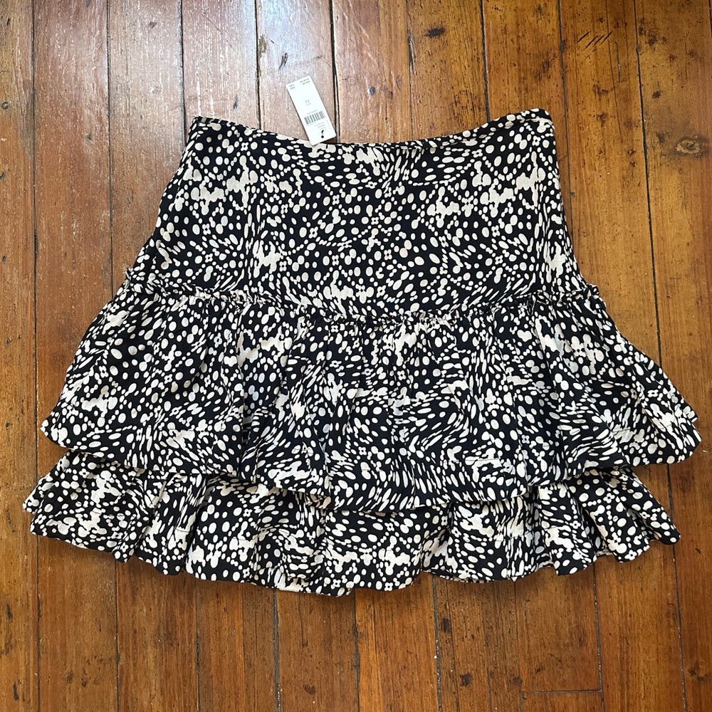 Anthropologie Maeve Tiered Mini Skirt New Size 12 Black White ANTHRO NWT